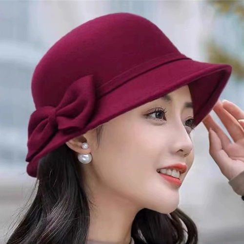 Красная раскраска, оберег на день рождения, элегантная демисезонная шерстяная шапка с бантиком, осенняя, французский стиль