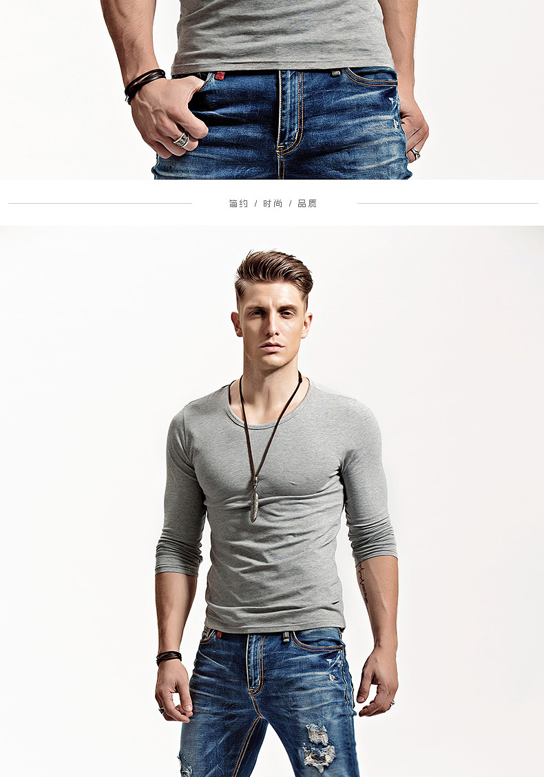 Áo sơ mi nam dáng dài tay áo thun cotton trắng Slim quần bó sát mùa thu đồ lót nhiệt trên quần áo bên trong mùa đông áo phông dài tay nam
