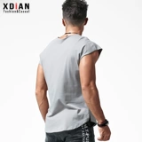 Мужской спортивный хлопковый жилет, свободный крой, короткий рукав