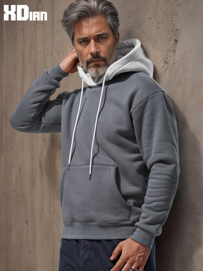 Velvet thickened fake two-piece hooded sweatshirt men's pullover long-sleeved hooded coat sports loose autumn and winter hoodie