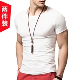 Мужская приталенная летняя хлопковая приятная телу футболка с коротким рукавом для спортзала, в обтяжку