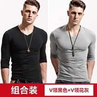 V -neck черный+v -neck цветочный пепел