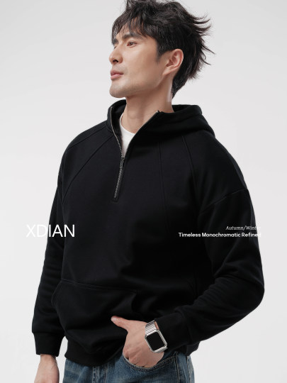 Continued: New polar fleece hooded sweatshirt for men, heavyweight casual warm half-zip top jacket for autumn and winter