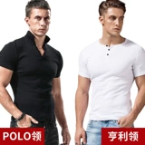 Мужская хлопковая футболка с коротким рукавом, в обтяжку, облегающий крой