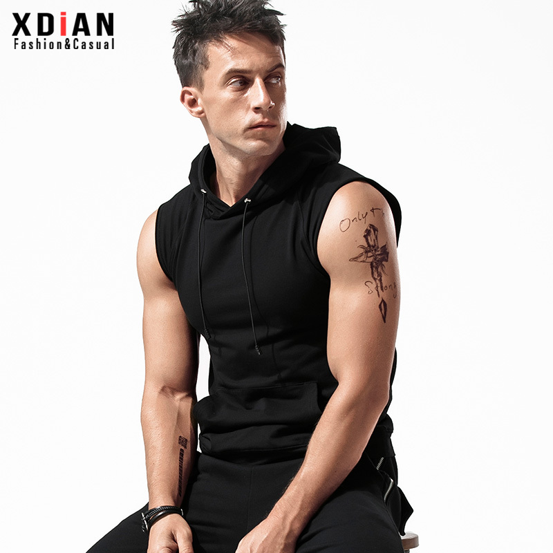 Sleeveless Vest Men's T-Shirt Casual Sports Hooded Vest Pure Cotton Sleeveless Top Hoodie Sweatshirt Summer