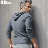 Мужской эластичный лонгслив с капюшоном, спортивная тонкая демисезонная толстовка для спортзала, приятный телу балахон, облегающий крой, в обтяжку
