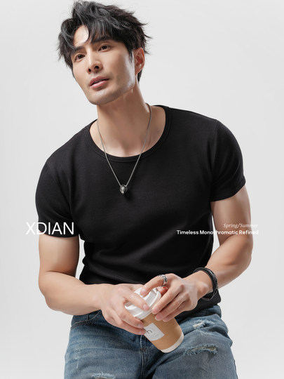 Continued point: Newly upgraded threaded cotton 260G heavyweight right shoulder American short-sleeved men's T-shirt 2025 new top