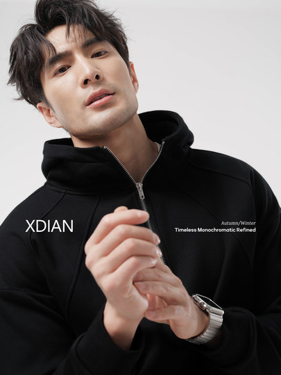 Continued: New polar fleece hooded sweatshirt for men, heavyweight casual warm half-zip top jacket for autumn and winter