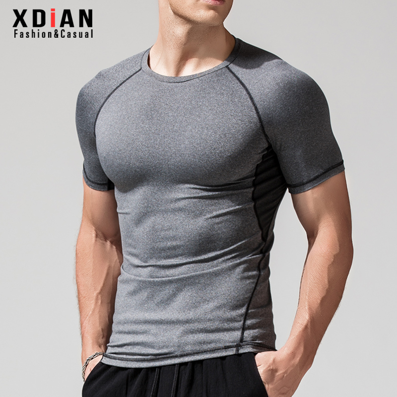 Sports Fitness Short Sleeve Polyester Fiber Polyester Polyester Fiber T-shirt Men Speed Dry Breathable Elastic Tight Fit Running Blouse Summer