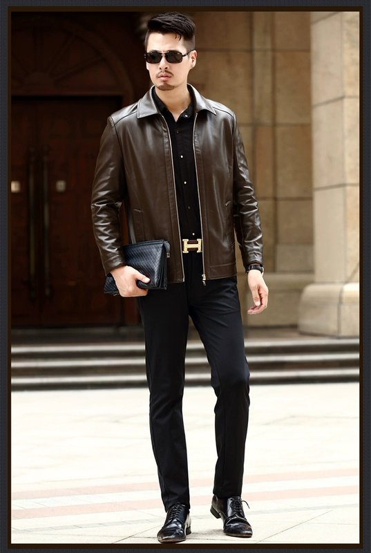 2018 mùa thu và mùa đông nam Hained leather leather kinh doanh da cừu giản dị áo khoác trung niên