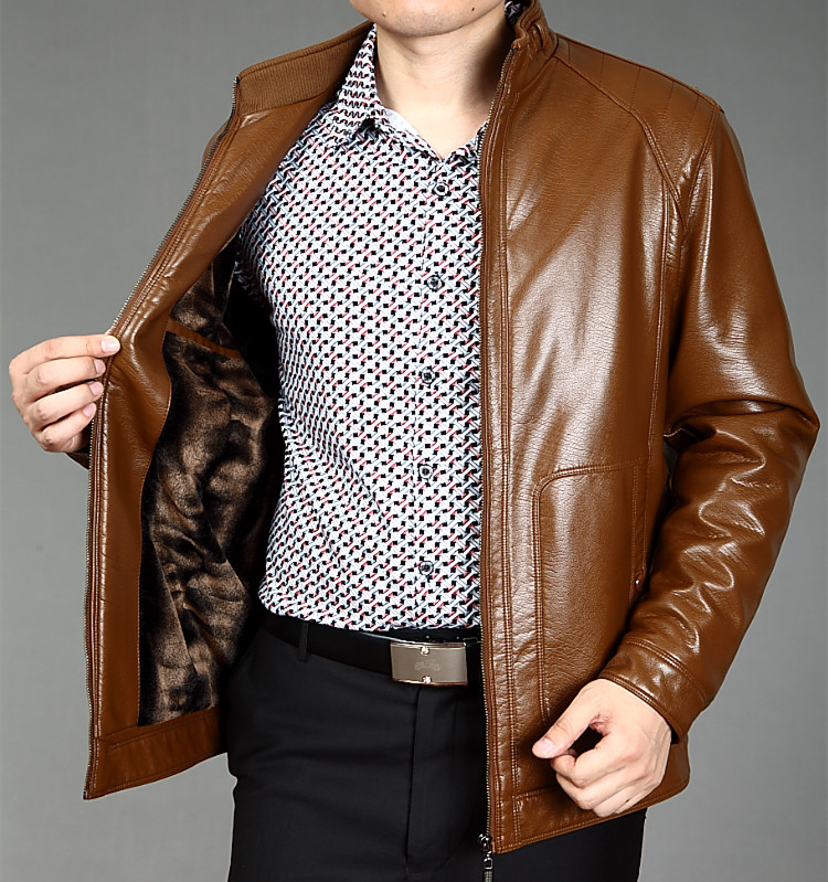 Mẫu mùa thu đông mới Áo khoác da nam trung niên cộng với áo khoác da nhung dày Áo khoác nam giản dị áo khoác bomber