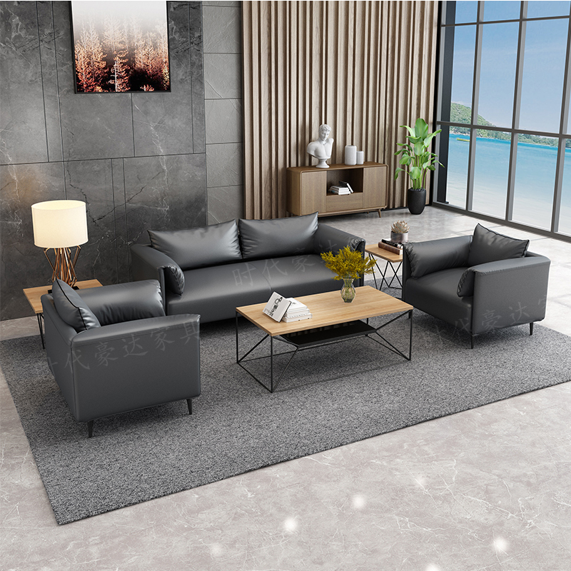 Office sofa simple modern business reception reception lounge area three people Office sofa coffee table combination