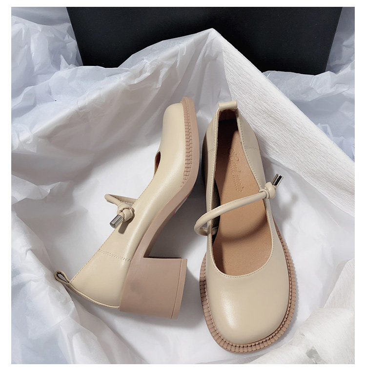Туфли Мэри Джейн 森屿海巷 2023新款真皮高跟玛丽珍鞋文艺复古日系jk圆头休闲单鞋