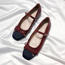 Moriyu Sea Lane 2022 New Genuine Leather Small Scent Wind Butterfly Knot Round Head Flat Bottom Single Shoe Retro Mary Precious Shoes Woman
