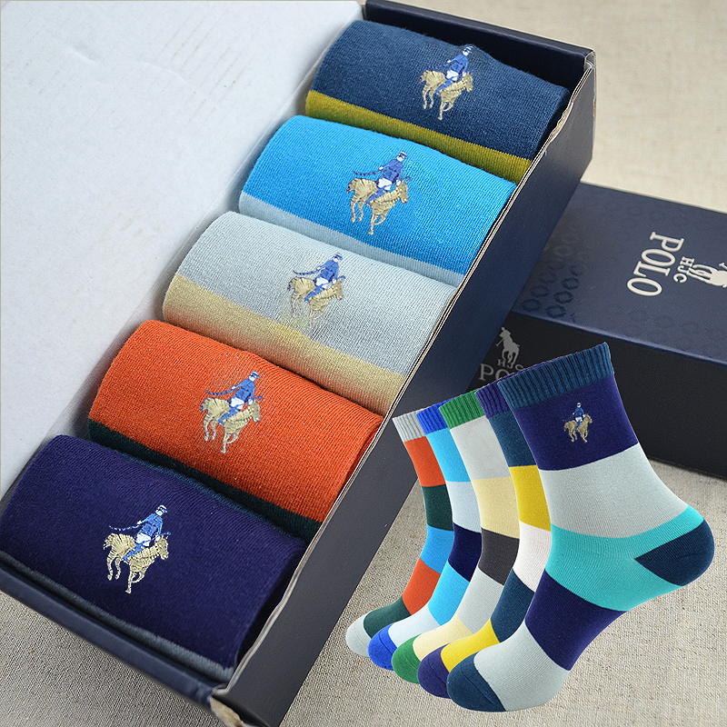 Spring and Summer Jialdi Polo Socks Men's Socks Pure Cotton Mid-Calf Socks Colorful High-Waisted Long Socks Anti-Odor Trendy Sports Socks