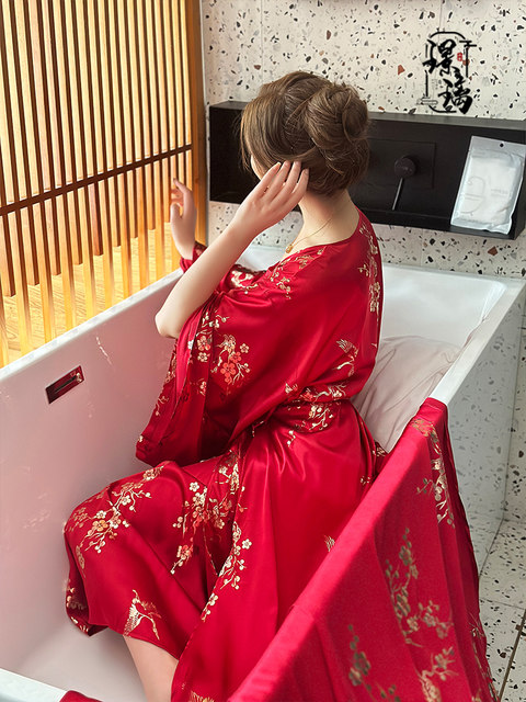 Jingli ຕົ້ນສະບັບແບບແຫ່ງຊາດໃຫມ່ແບບຈີນແບບໃຫມ່ wedding ສູງ trailing ຍາວ Hanfu bride dressing gown pajamas ສໍາລັບແມ່ຍິງ