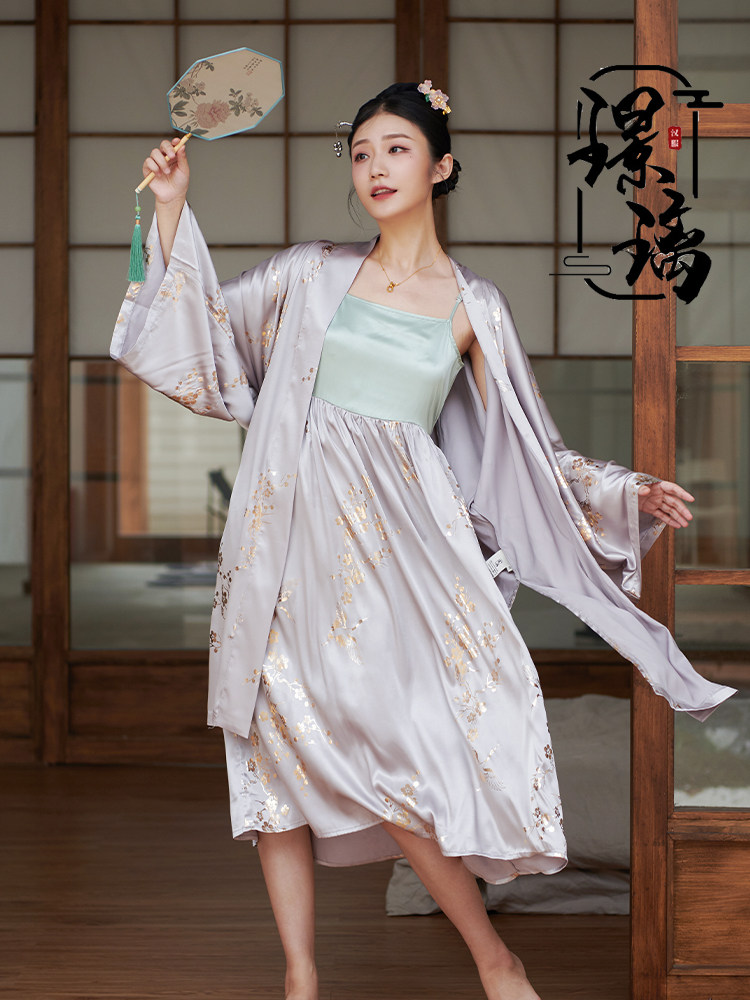 Glazed Original Improved Song-making State Wind Han clothes Sleeping Dress Gufeng Emulation Silk Pyjamas home Suits Suit Spring Summer Girls