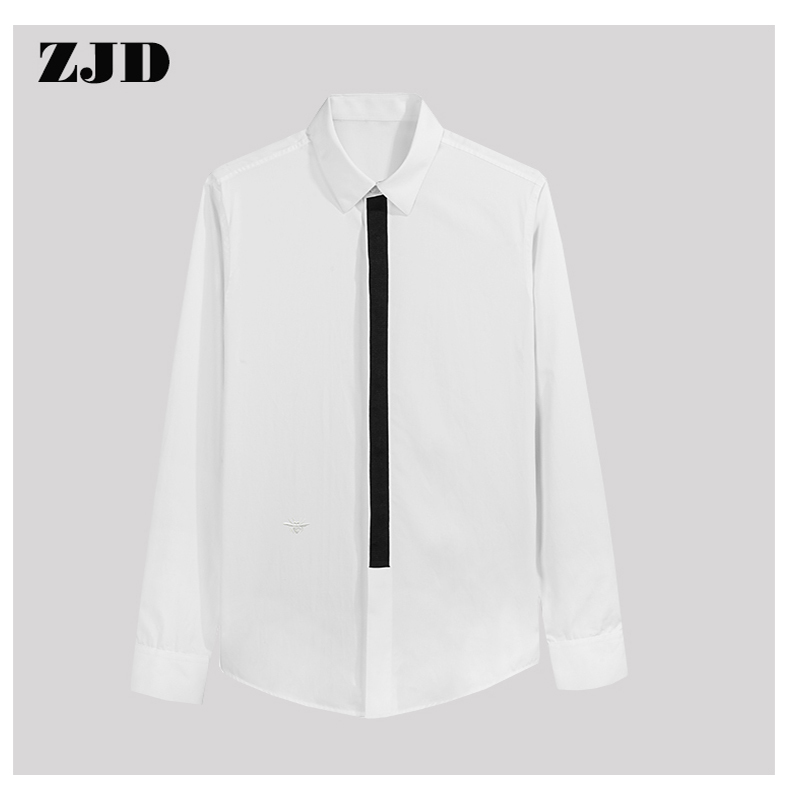 Spring and Summer New Style Simple Webbing Splicing Men's Long-Sleeved Shirt with Bee Embroidery Slim Fit Casual Trendy Brand Shirt Spring and Summer New Style Simple Webbing Splicing Men's Long-Sleeved Shirt with Bee Embroidery Slim Fit Casual Trendy Brand Shirt