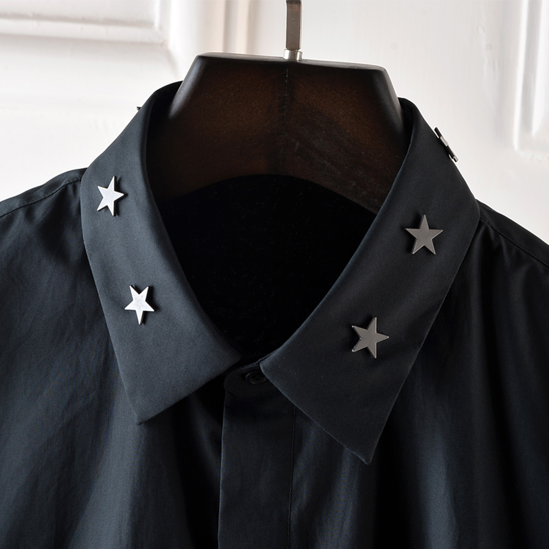 New Five-Pointed Star Metal Rivet Slim-Fit Fashionable Long-Sleeve Shirt Trendy Brand Shirt Same Style as Zhang Yixing and Wang Yibo New Five-Pointed Star Metal Rivet Slim-Fit Fashionable Long-Sleeve Shirt Trendy Brand Shirt Same Style as Zhang Yixing and Wang Yibo
