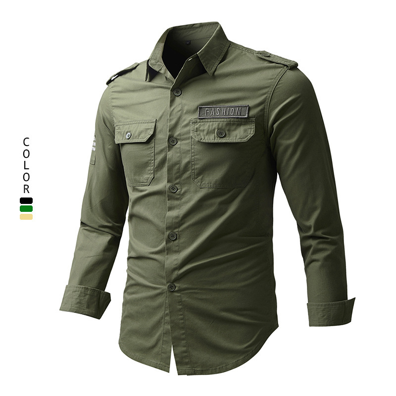 Cross-Border Genuine Spring Work Shirt Men's Pure Cotton Inch Shirt Japanese Style Large Size Men's Long-Sleeved Shirt Amazon