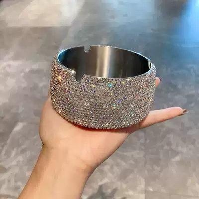 Ashtray stainless steel high-end creative living room rhinestone trend simple anti-drop high-end personalized diamond inlaid household tide New