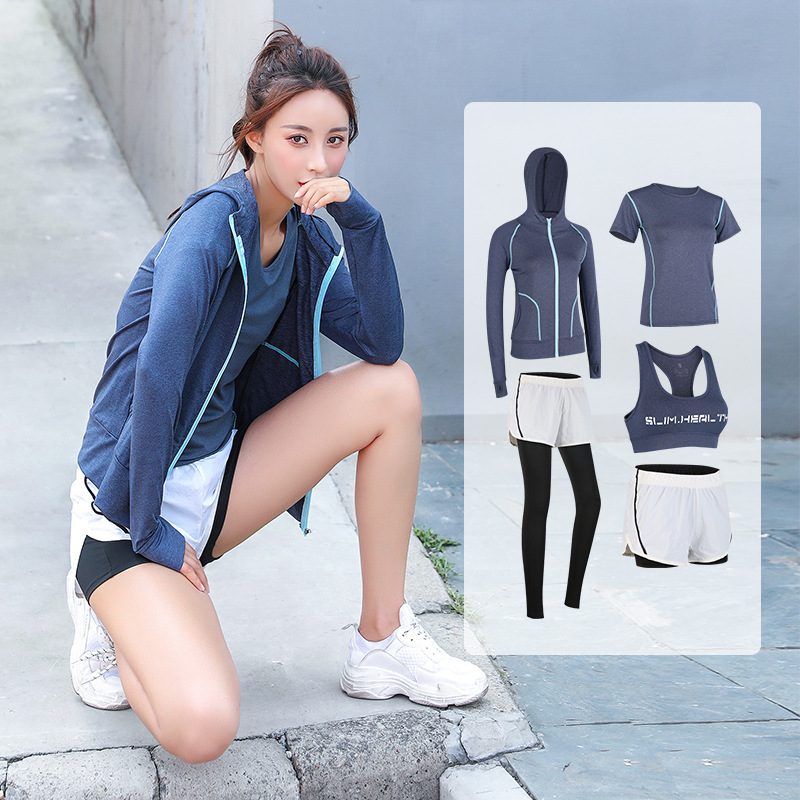 Yoga Clothes Woman 2021 Spring Summer New Storm Sweatshirt Running Suit Speed Dry Clothes Fitness Suit Sports Suit Five Sets Women
