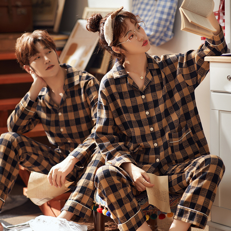 Chao brand couple pajamas spring and autumn cotton long sleeve set home clothes women Summer cotton men thin two piece sy