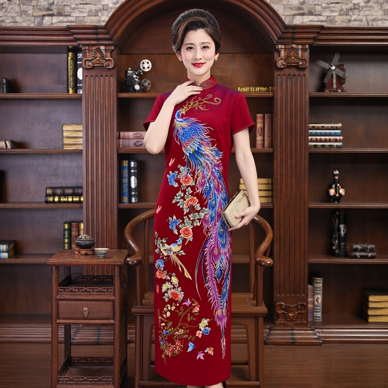 Elegant Modified Cheongsam Dress for the Mother of the Bride, High-End Wedding Banquet Dress, Bride's Wedding Toast Evening Dress, Vintage Style