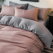 ins đơn giản bông denim bông giường bông rửa lưới kẻ sọc đỏ khăn trải giường chăn 4 người đàn ông và phụ nữ Bắc Âu - Bộ đồ giường bốn mảnh