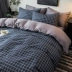ins đơn giản bông denim bông giường bông rửa lưới kẻ sọc đỏ khăn trải giường chăn 4 người đàn ông và phụ nữ Bắc Âu - Bộ đồ giường bốn mảnh chăn ra gối Bộ đồ giường bốn mảnh