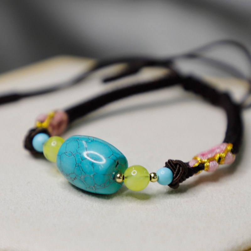 Turquoise bracelet rich shell tortoise shell bracelet natural turquoise barrel beads hand-woven popular girls' wrist jewelry - Taobao