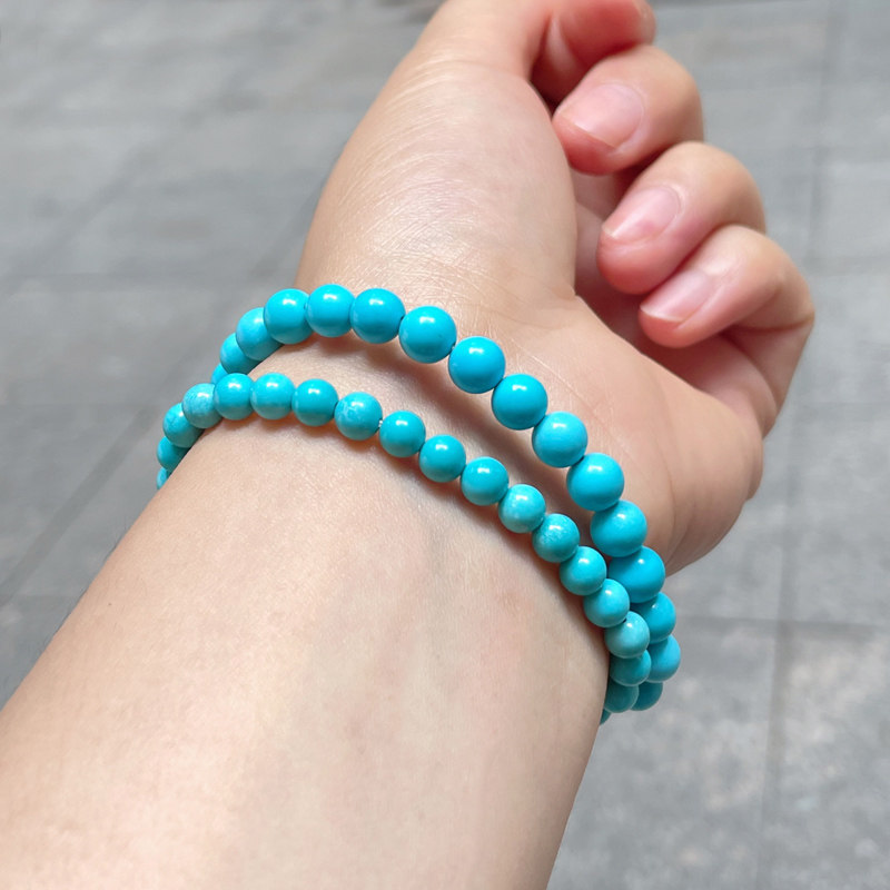 Turquoise hand string loose beads girls small single circle hand 4m6m8m high porcelain green blue Hubei natural round bead string