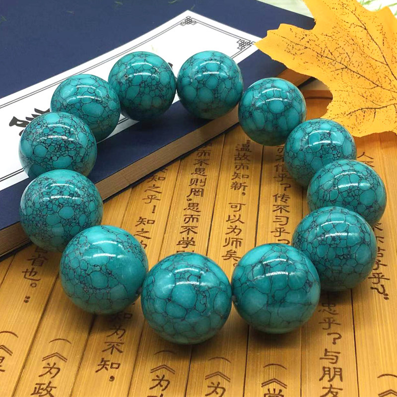 Turquoise hand string round beads old-fashioned bracelet natural ore crystal jade net flower drum bead string ethnic style men and women