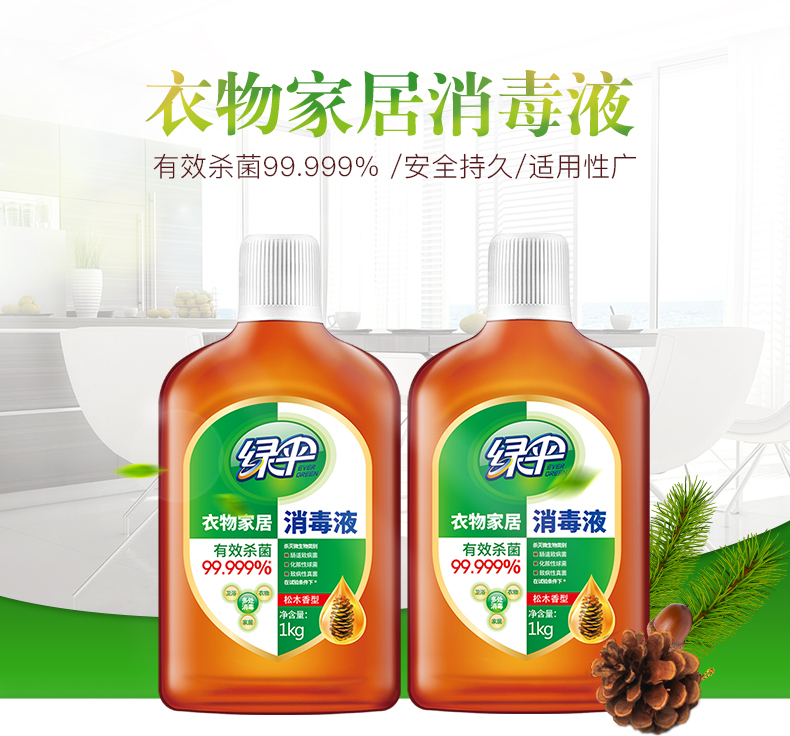 绿伞 家用消毒液 1kg*2瓶 99.999%除菌率 图1