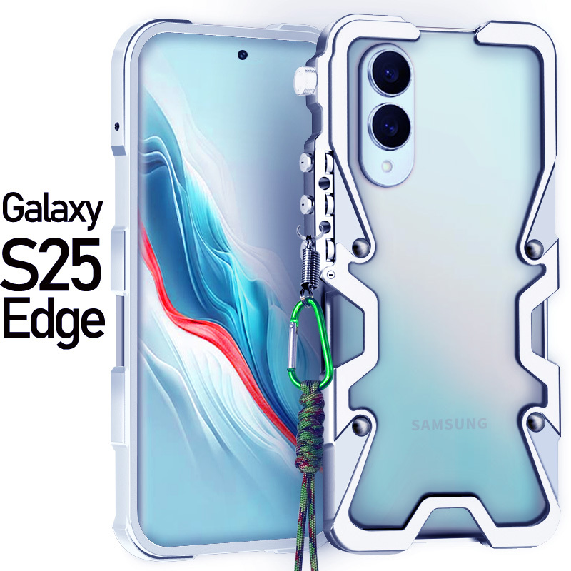 Samsung S24 Ultra Phone A72/73 Back Cover A35 Aluminum Alloy Frame Protective Case Anti-Drop Note20 Original 55 Personalized S25 Bold Mecha Style Lanyard 22/21/23+Fedge