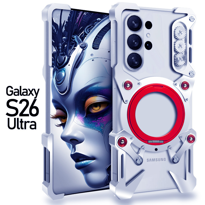 Samsung S26 Ultra Phone Back Cover Aluminum Alloy Frame Protective Case Anti-Drop for Men and Women Original 20/21 Personalized S25/22/23 Ultra Bold Mecha Style Lanyard Fe 24+Plus Samsung S26 Ultra Phone Back Cover Aluminum Alloy Frame Protective Case Anti-Drop for Men and Women Original 20/21 Personalized S25/22/23 Ultra Bold Mecha Style Lanyard Fe 24+Plus