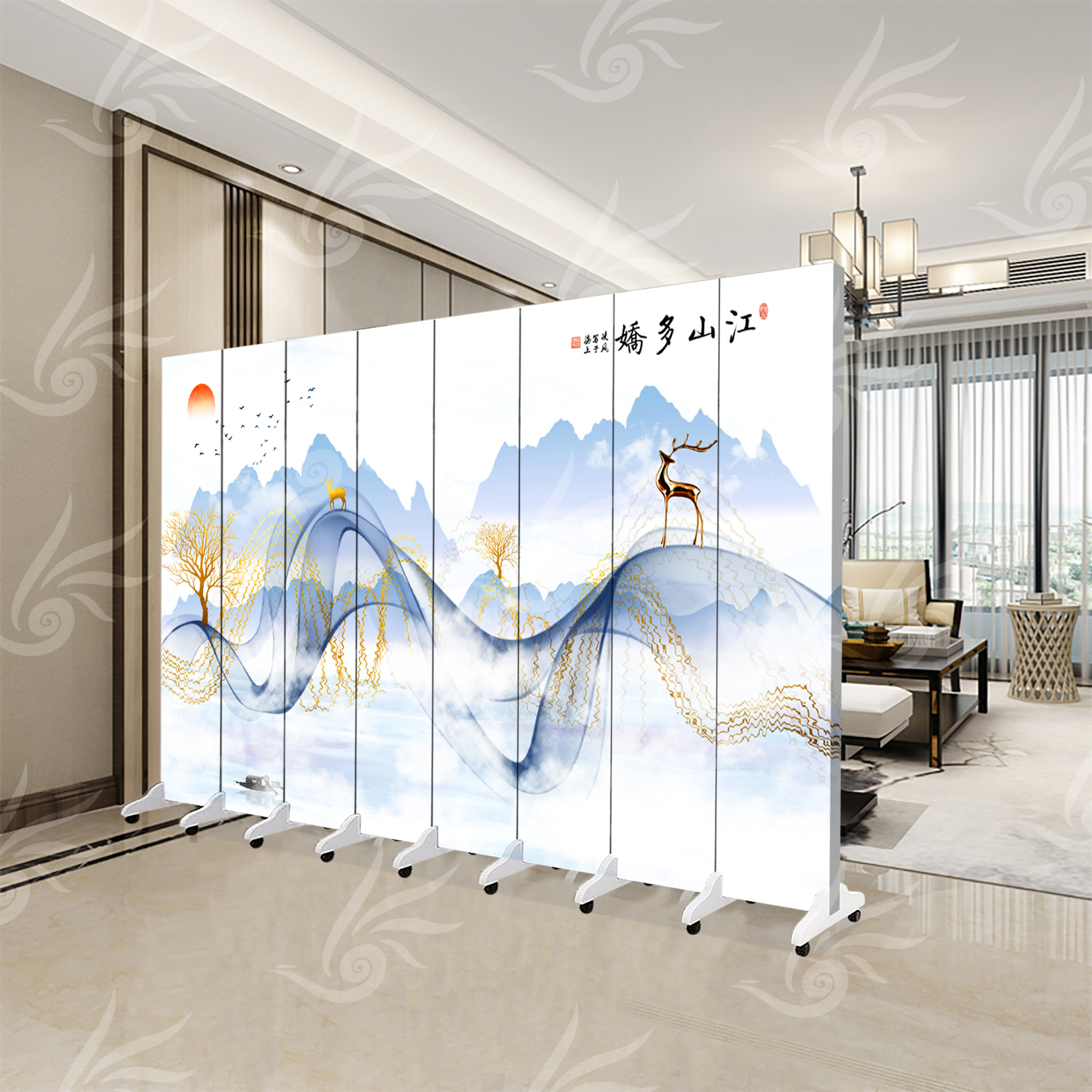 Nordic light luxury entrance into the house solid wood dining room bedroom folding mobile home partition active air conditioning screen