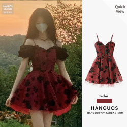 Platycodon ຝຣັ່ງ romantic retro rose ພິມ suspender dress ສໍາລັບແມ່ຍິງຫວານແລະເຜັດ fluffy Princess dress ວັນເດືອນປີເກີດ dress