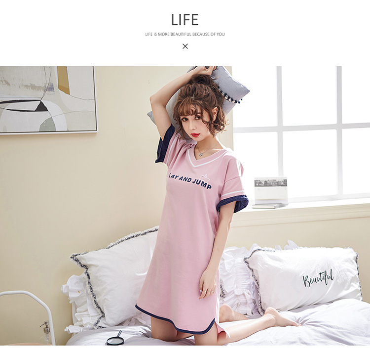 Phương thức nightdress nữ mùa hè Hàn Quốc phiên bản lỏng lẻo dễ thương xl cộng với chất béo mỏng váy có thể được đeo bên ngoài nhà dịch vụ