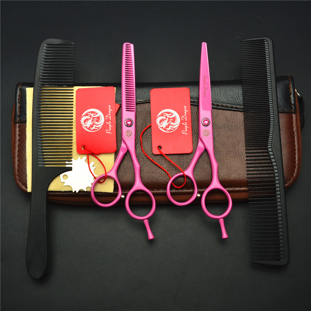 Purple dragon pink hairdressing scissors professional A-word cutting hairdressing scissors flat cutting teeth cutting thin bangs broken hair set