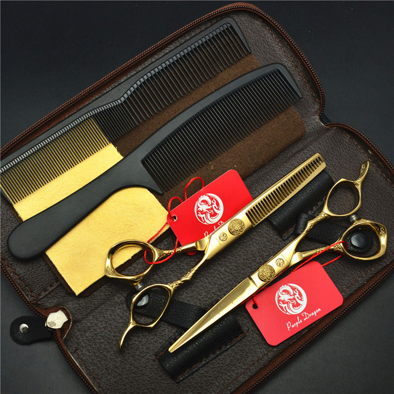 Zilong 5 5 6 inch gold black dragon hairdressing handle flat cut bangs cutting teeth cutting thin hair stylist special haircut scissors