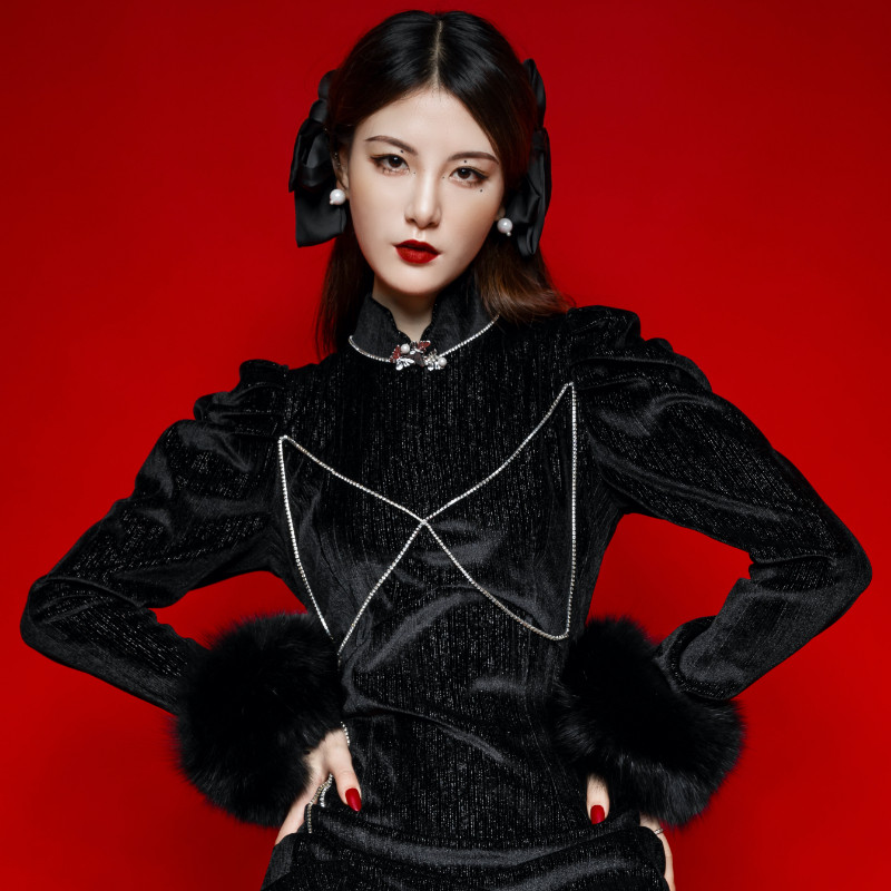 12 Custom Qipao Black Cool Year President's Edition Foreign Dress 2021 Autumn Winter New Girl Versailles