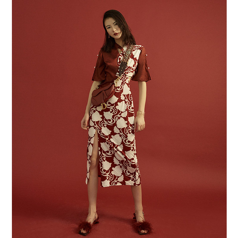 12 Custom Qipao Young 2022 New improved version of teenage girl Chinese Wind dress Summer and half full of scarlet