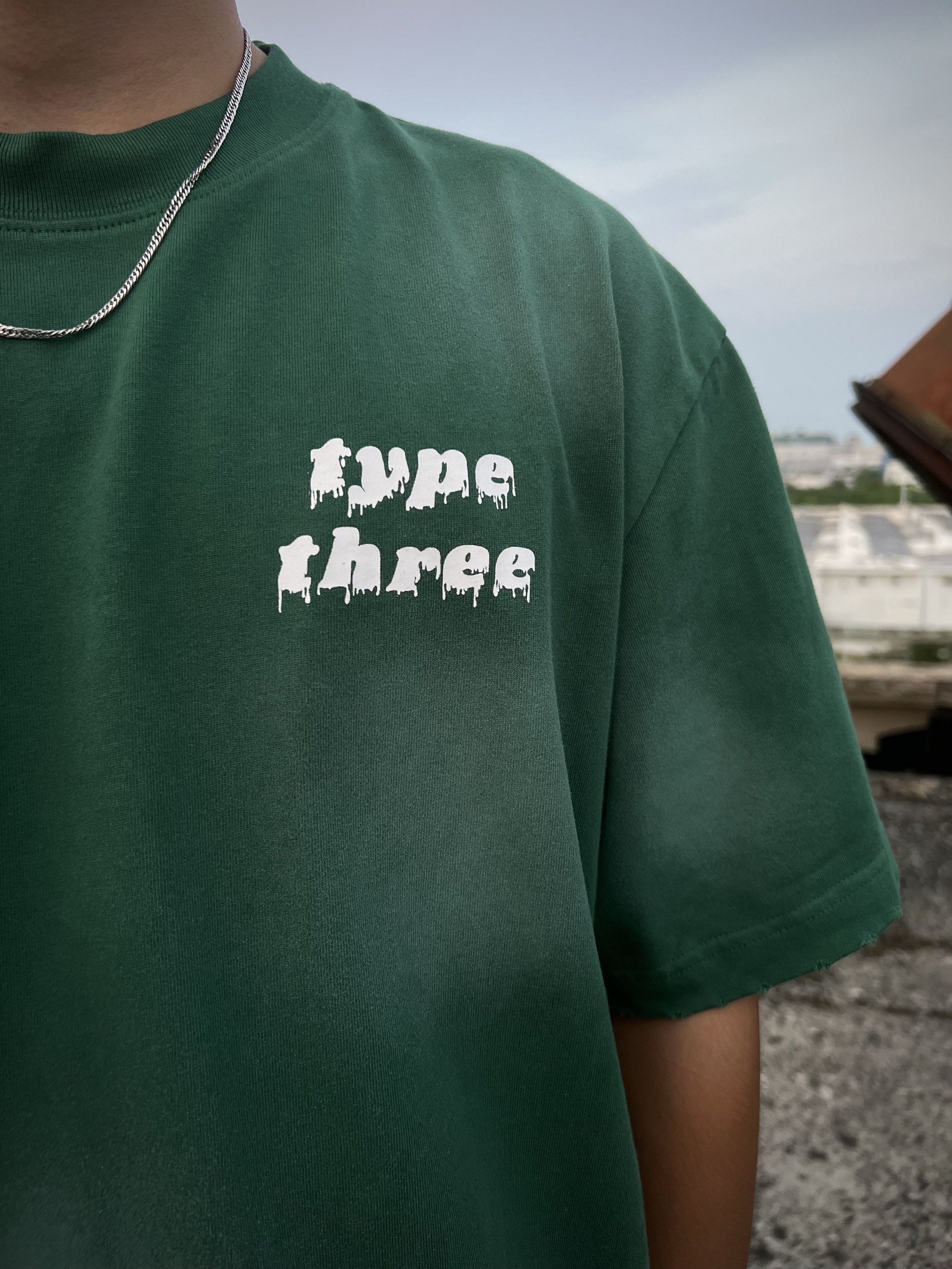 typethree 280G heavy pure cotton wash do old destruction T-shirt American vintage street hand spray white ink