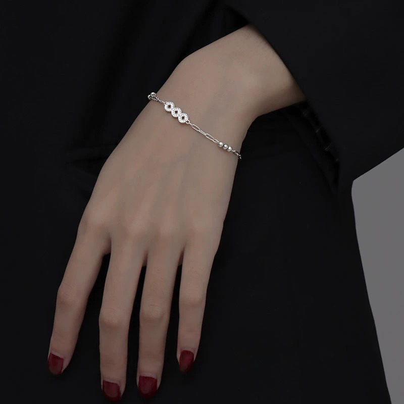 S999 Pure Silver Coin Bracelet, Niche Design, High-End Feel, Simple New Style for Girls, Minimalist Summer Jewelry, Trendy Accessory