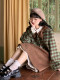 Omelet rice restaurant green coffee plaid coat skirt fashion suit women's spring two-piece set