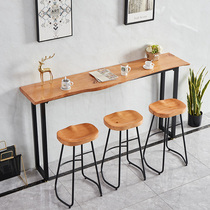 Solid Wood Bar Table Milk Tea Shop Bar Café home Balcony Leaning Against Wall Window Casual Strip High Foot Table And Chairs Combination
