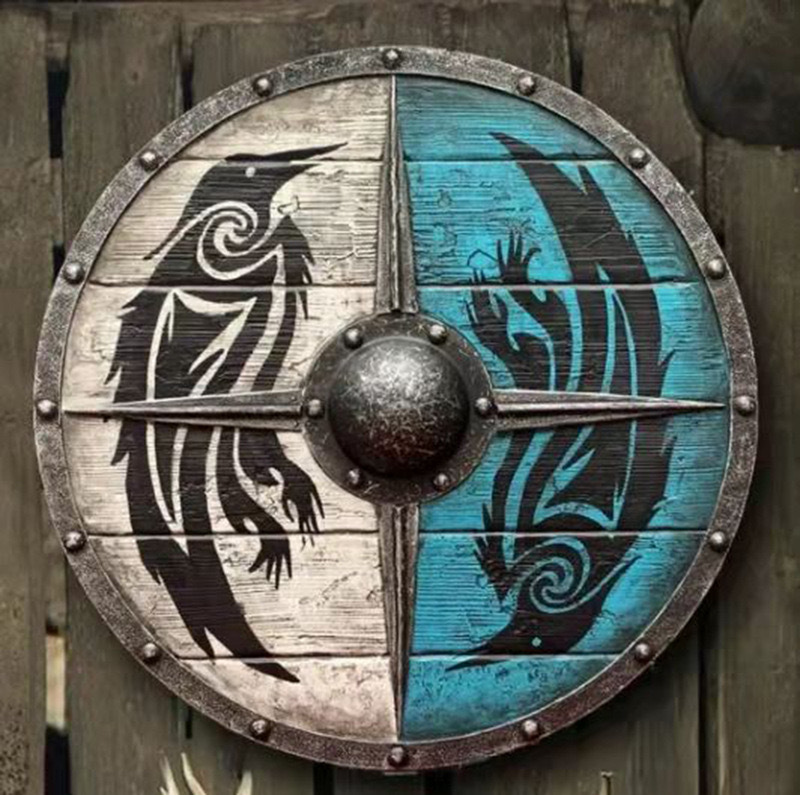 Cross-Border Popular Item: Viking Shield with War Motifs, 30cm Wooden Shield, Indoor Decoration Wooden Shield, in Stock Cross-Border Popular Item: Viking Shield with War Motifs, 30cm Wooden Shield, Indoor Decoration Wooden Shield, in Stock