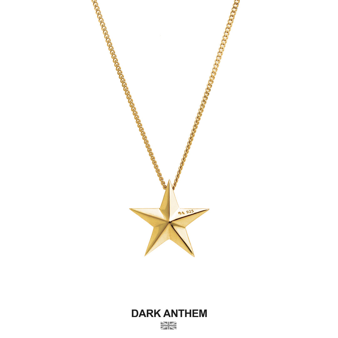 Dark Anthem Gold Accented Five-pointed Star Necklace Pure Silver Simple Cool Individual Style for Men and Women