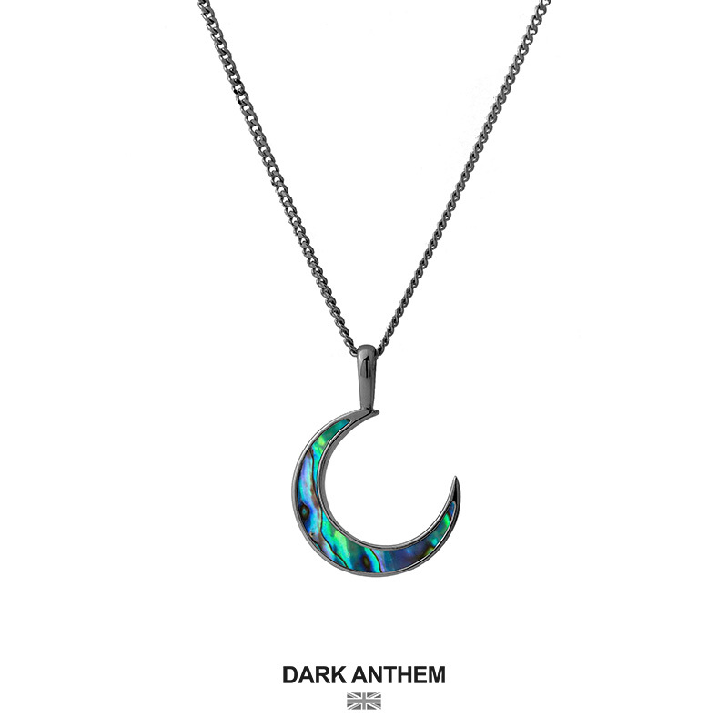 Dark Anthem Accent Moon Pearl Shell Silver Necklace for Women and Men, Simple European and American Style, Couple's Personality 925